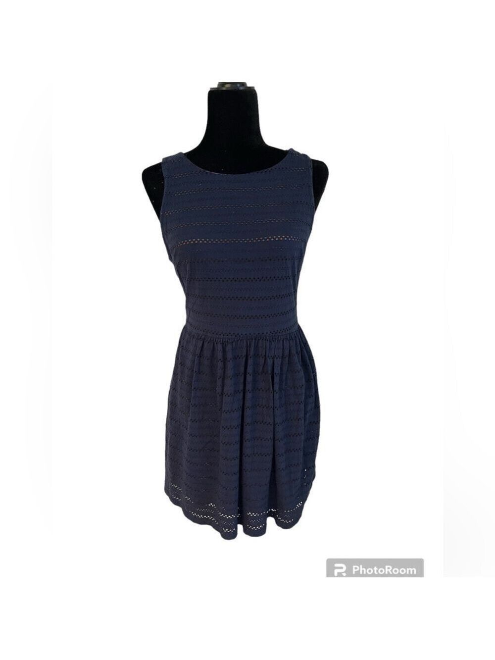 Maison Jules Sleeveless Eyelet Dress -Navy - Size Medium